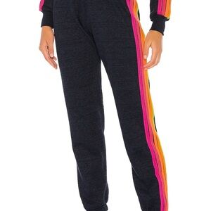 Aviator Nation Black Joggers with Rainbow Stripes